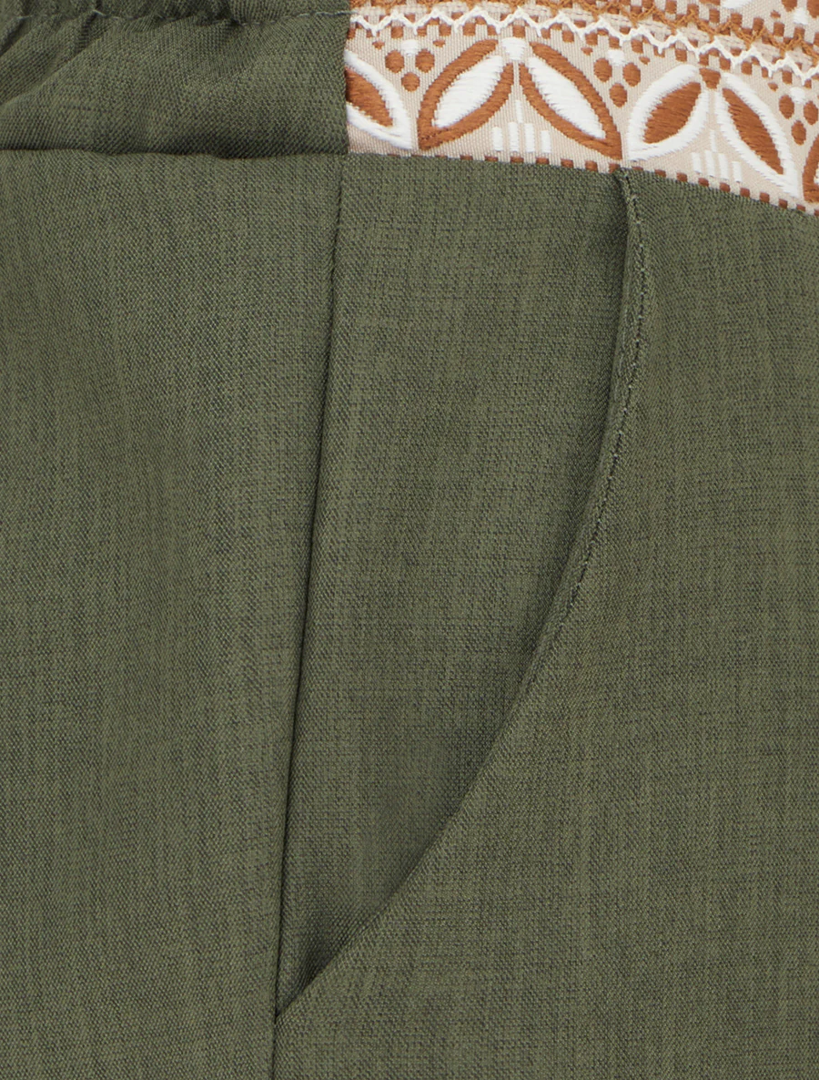 Effen vloeiende broek met hoge taille - Kaki - Image 3