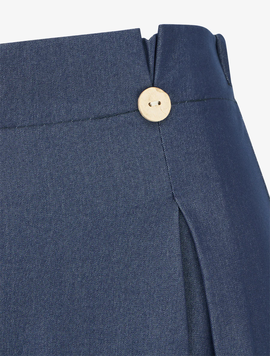 Effen vloeiende broek met knoopsluiting. - Ongerept blauw - Image 3