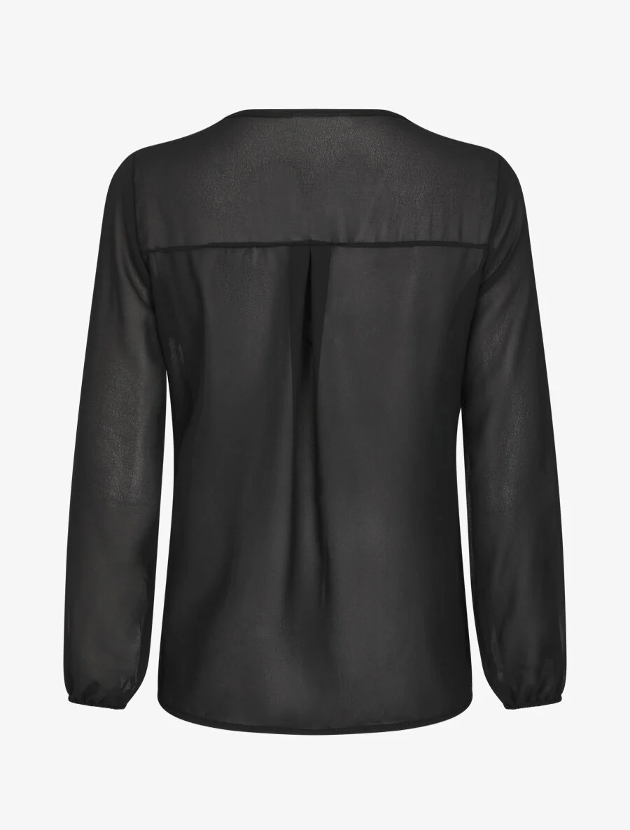 Effen voile blouse met geborduurde kraag - zwart - Image 2