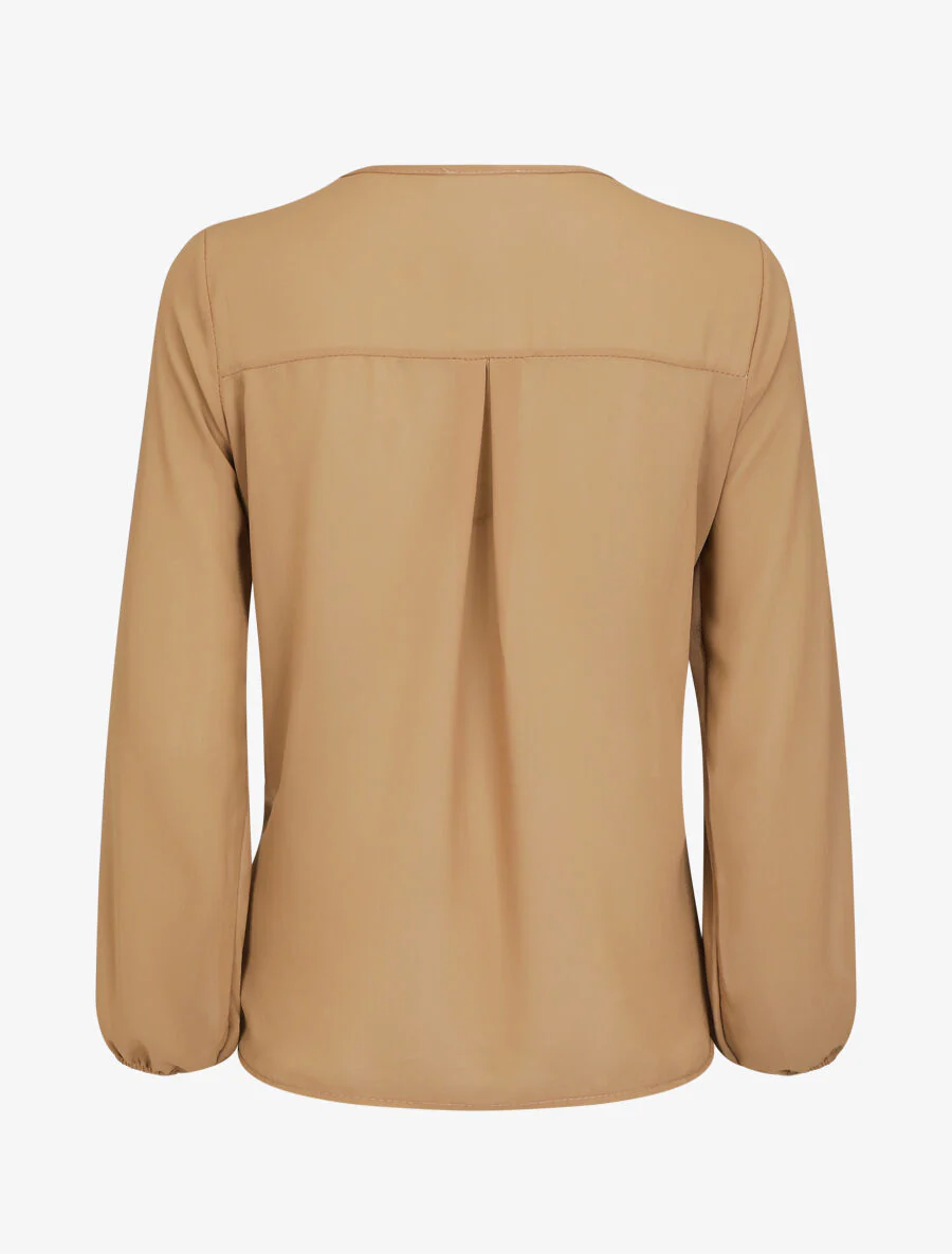Effen voile blouse met geborduurde kraag - Kameel - Image 2