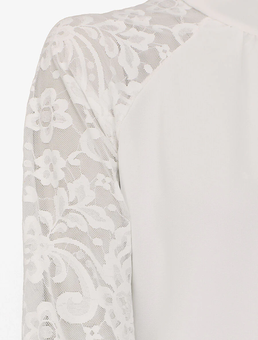 Effen voile blouse met kanten mouwen - wit - Image 3