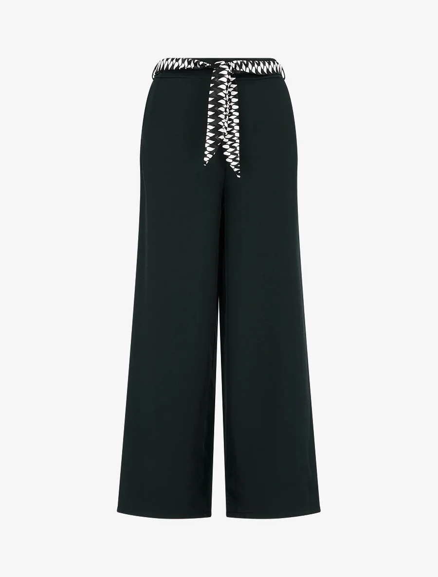Effen wijde broek met ceintuur - Zwart