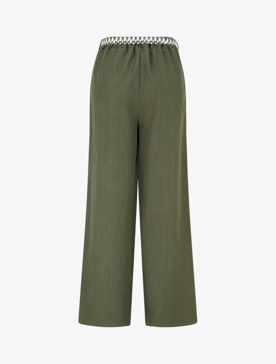 Effen wijde broek met ceintuur - Kaki - Image 2