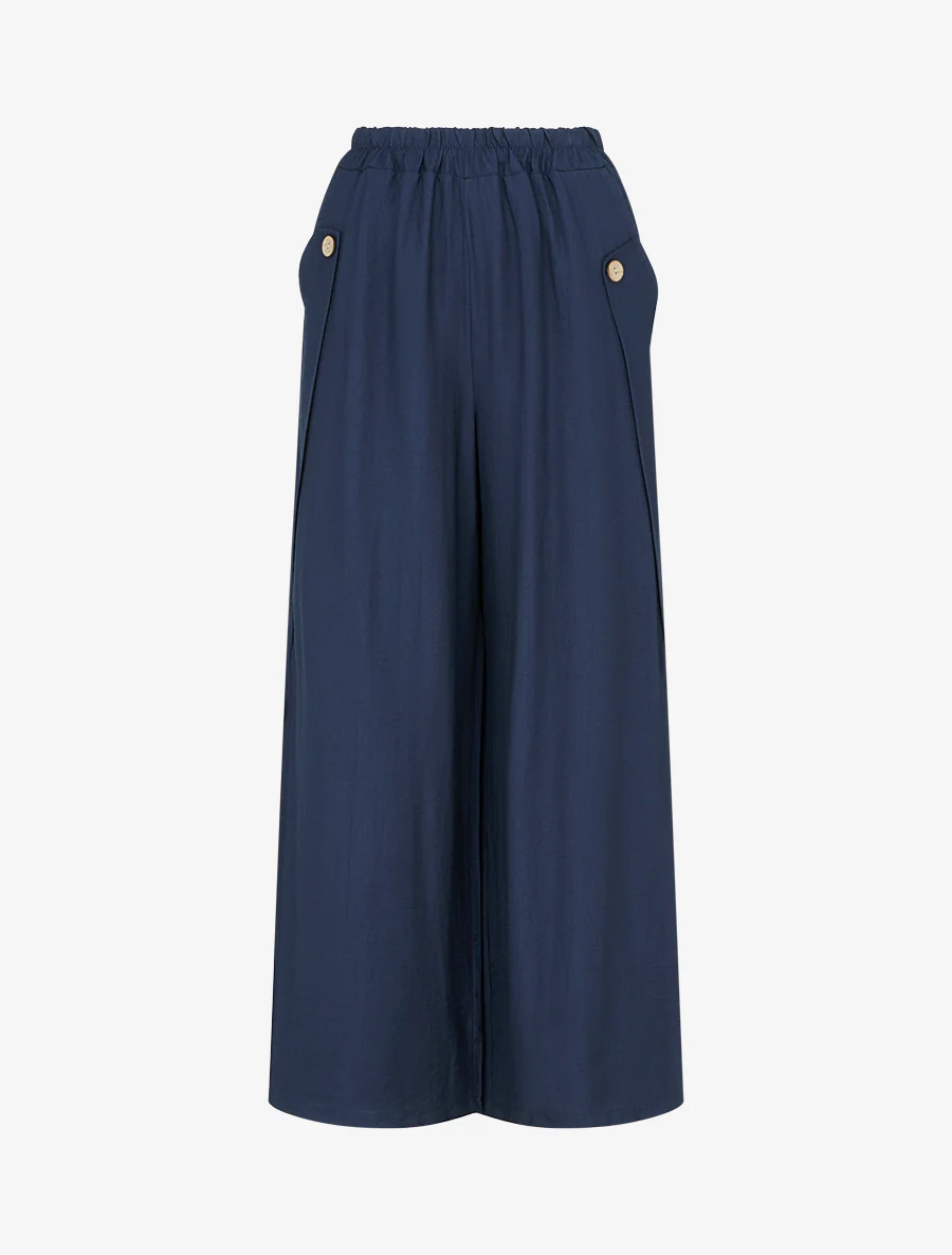 Effen wijde broek met decoratieve knopen - Marine