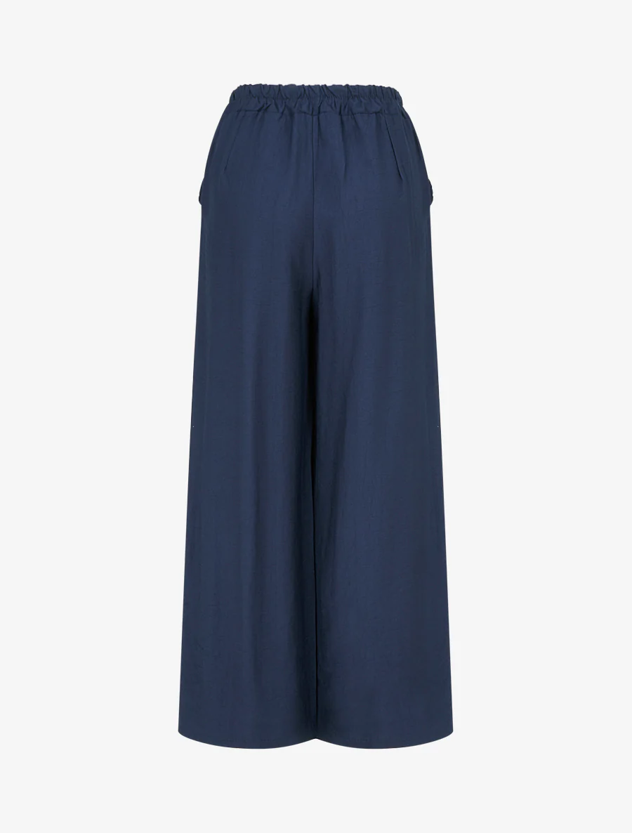 Effen wijde broek met decoratieve knopen - Marine - Image 2