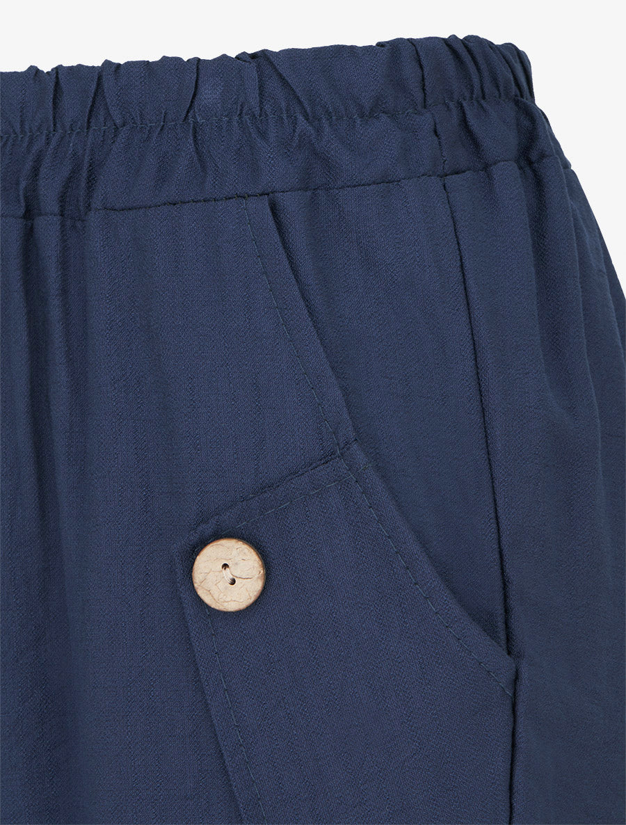 Effen wijde broek met decoratieve knopen - Marine - Image 3
