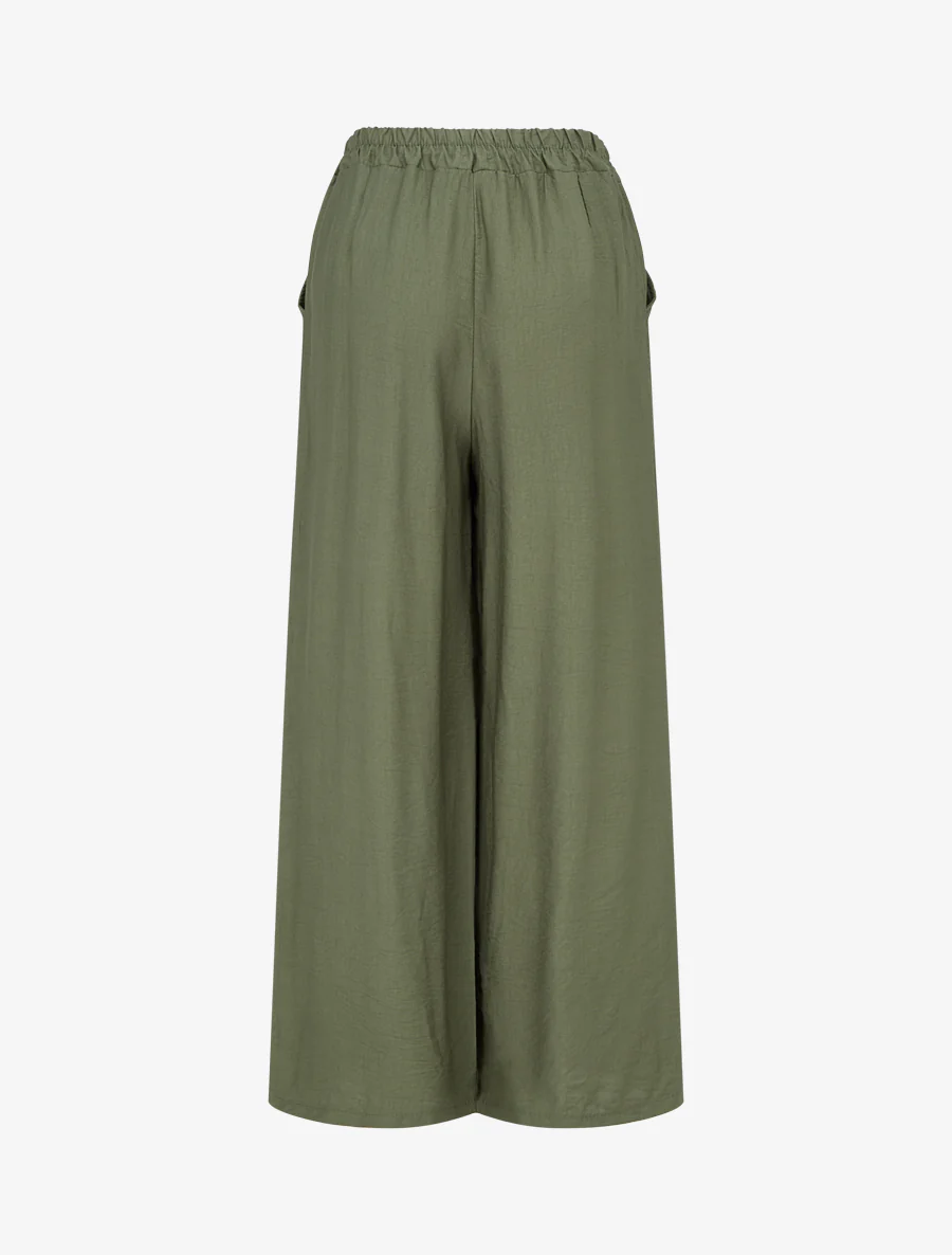 Effen wijde broek met decoratieve knopen - Kaki - Image 2