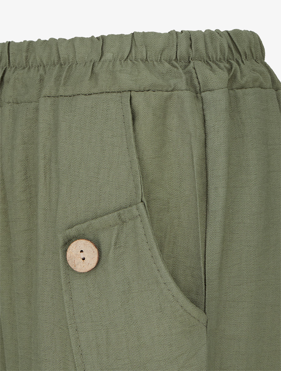 Effen wijde broek met decoratieve knopen - Kaki - Image 3