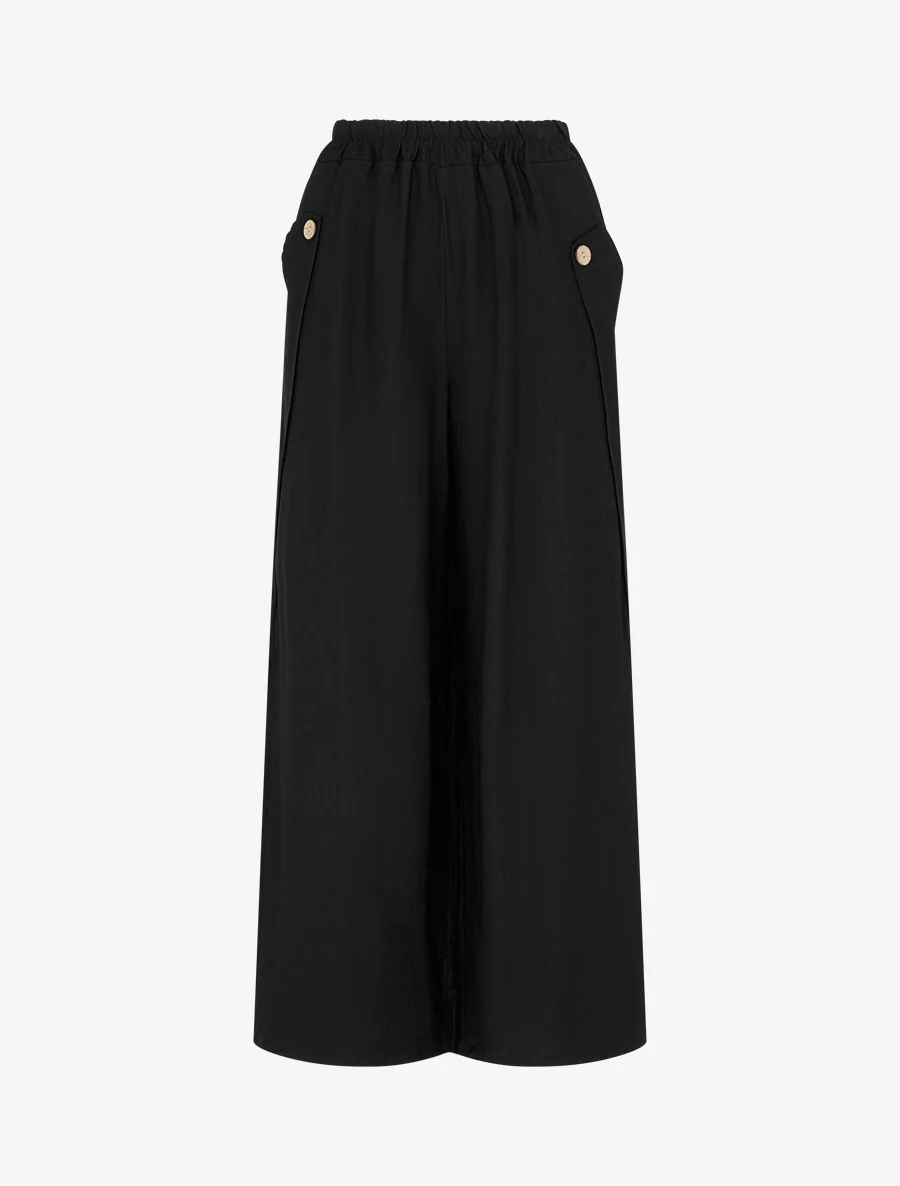 Effen wijde broek met decoratieve knopen - Zwart