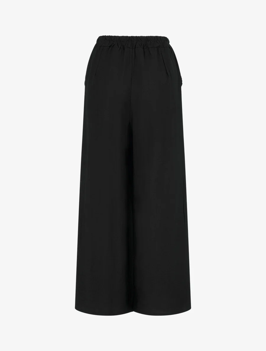 Effen wijde broek met decoratieve knopen - Zwart - Image 2