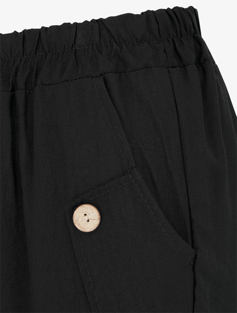 Effen wijde broek met decoratieve knopen - Zwart - Image 3