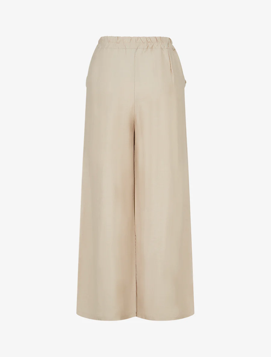 Effen wijde broek met decoratieve knopen - Beige - Image 2