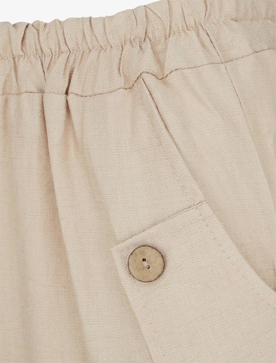 Effen wijde broek met decoratieve knopen - Beige - Image 3