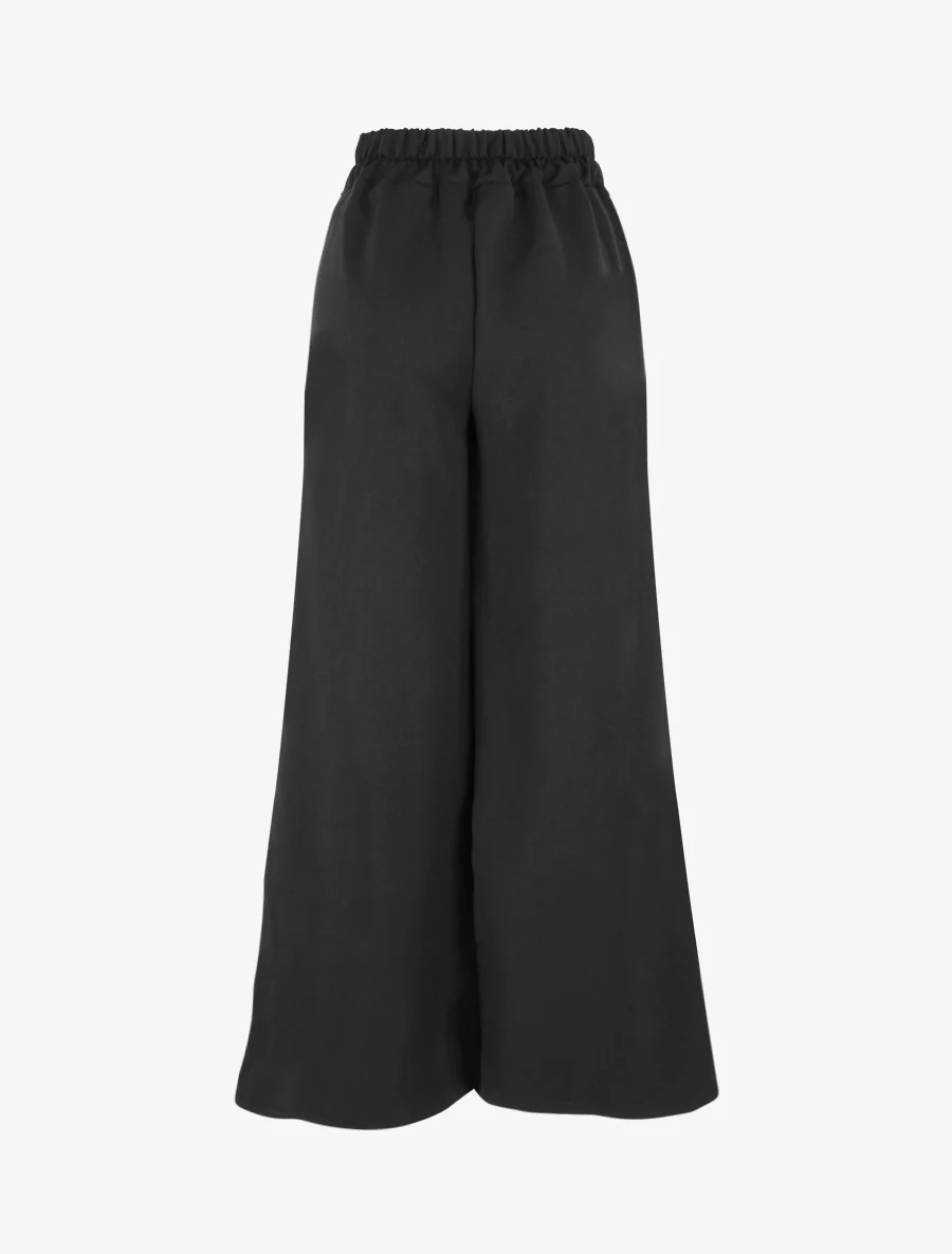 Effen wijde broek met geborduurd detail - Zwart - Image 2