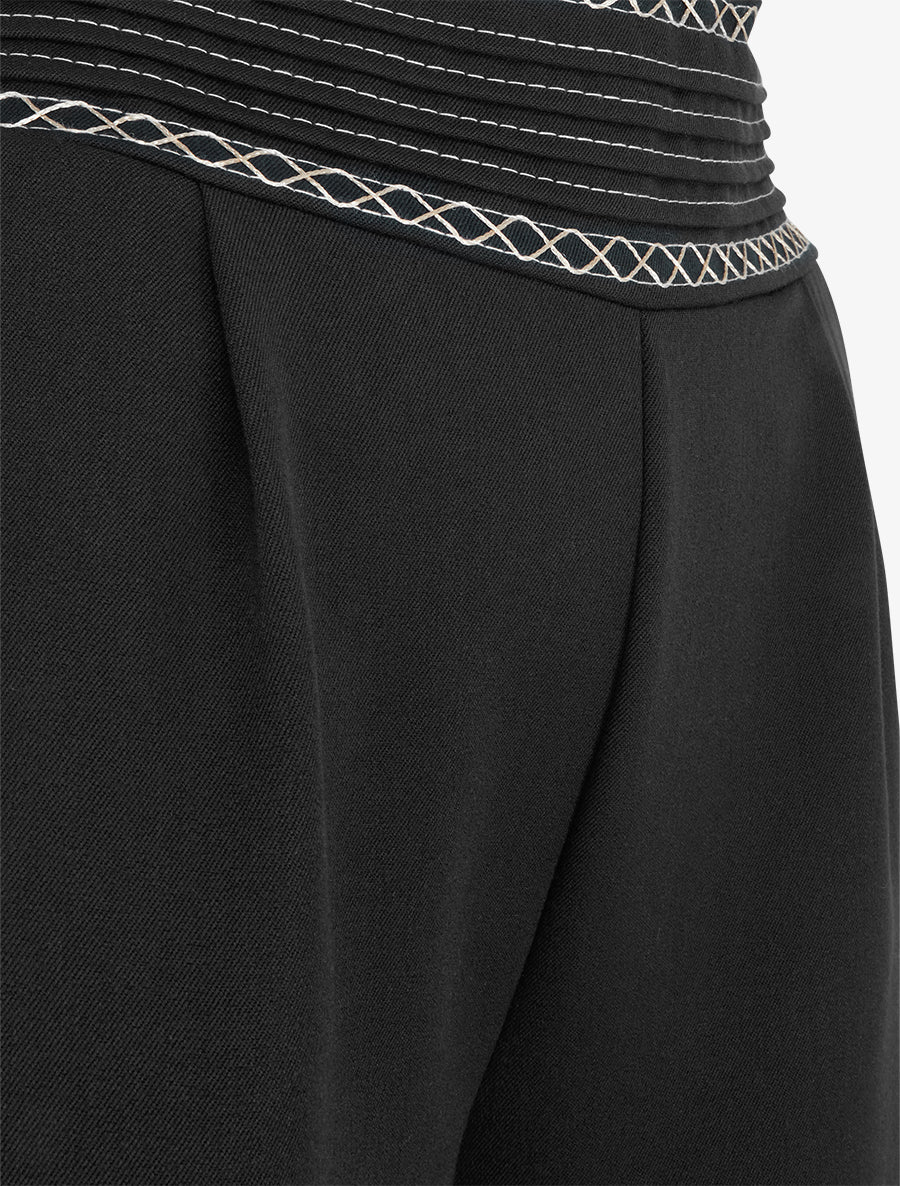 Effen wijde broek met geborduurd detail - Zwart - Image 3