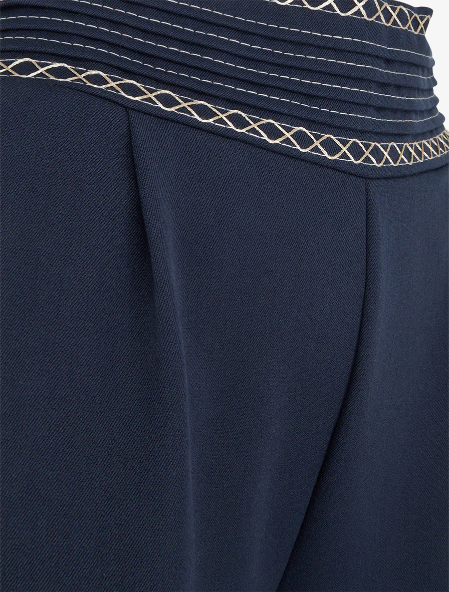 Effen wijde broek met geborduurd detail - Marine - Image 3