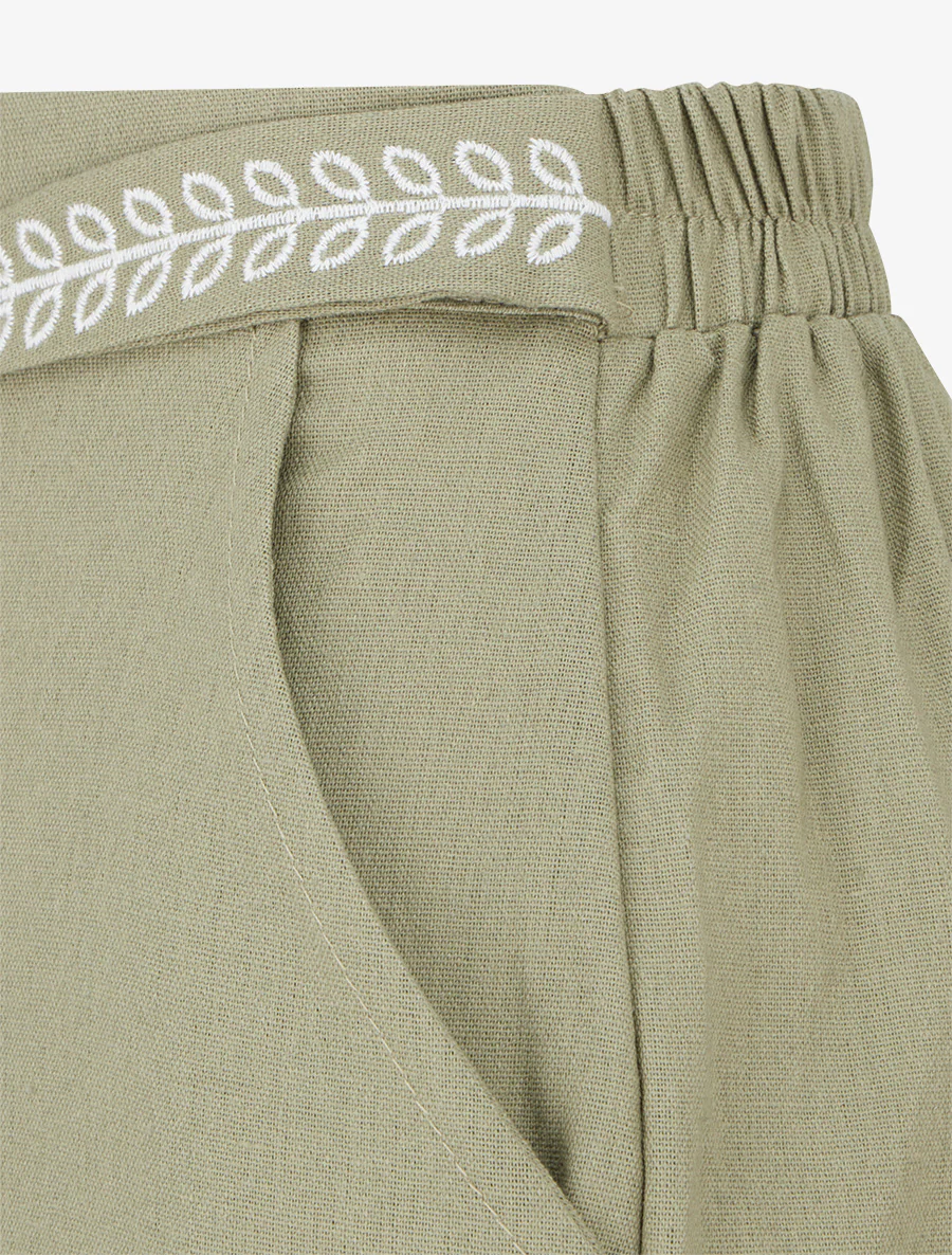 Effen wijde broek met geborduurde riem - Kaki - Image 3