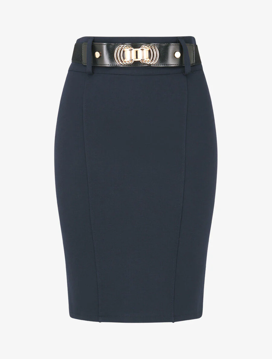 Effen wikkelrok met split - Donkerblauw