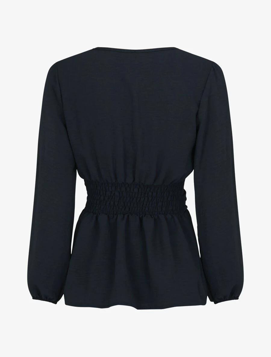 Elastische blouse met V-hals - Marineblauw - Image 2
