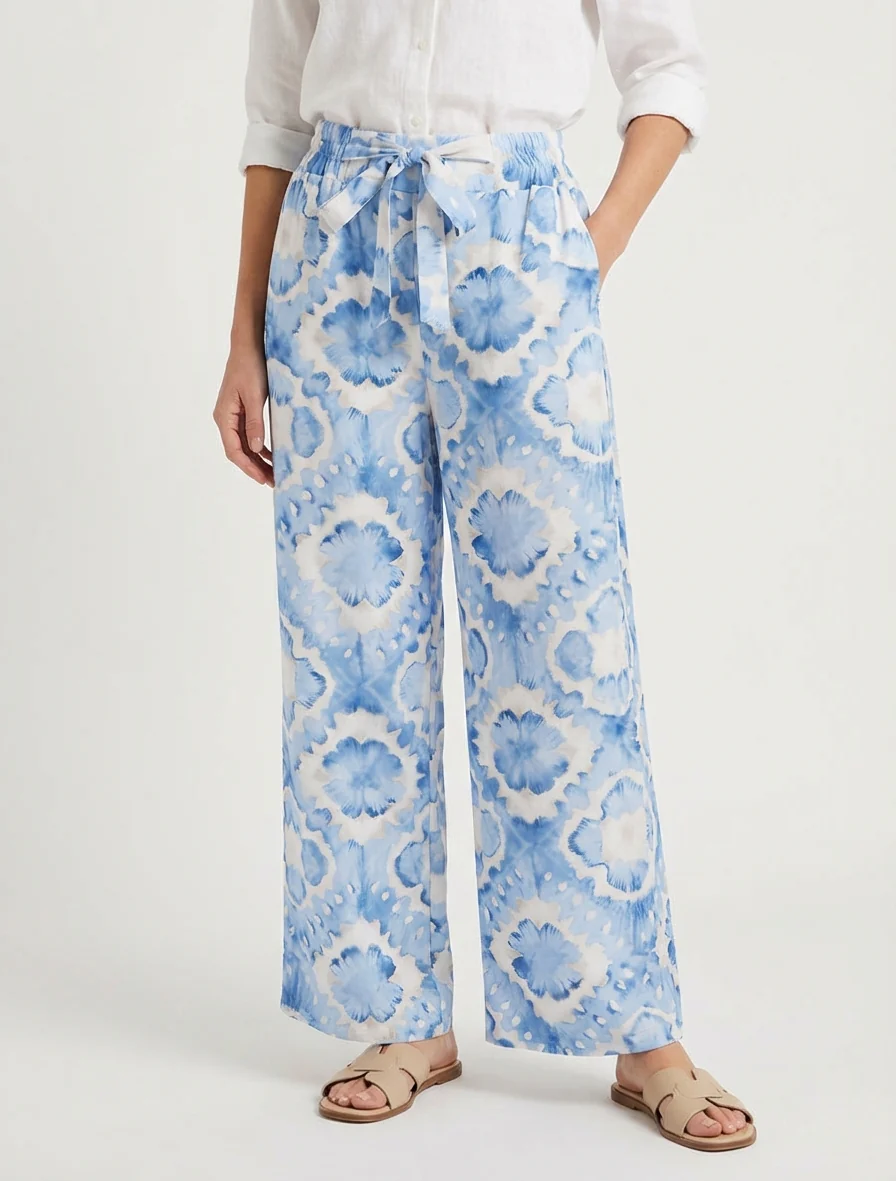 Elastische broek met abstracte print - Lichtblauw - Image 4