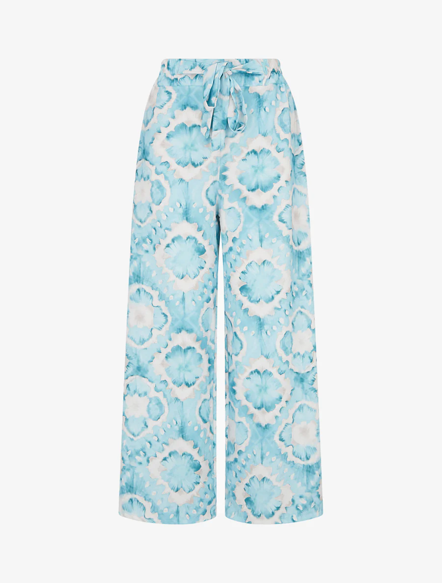 Elastische broek met abstracte print - Turkoois