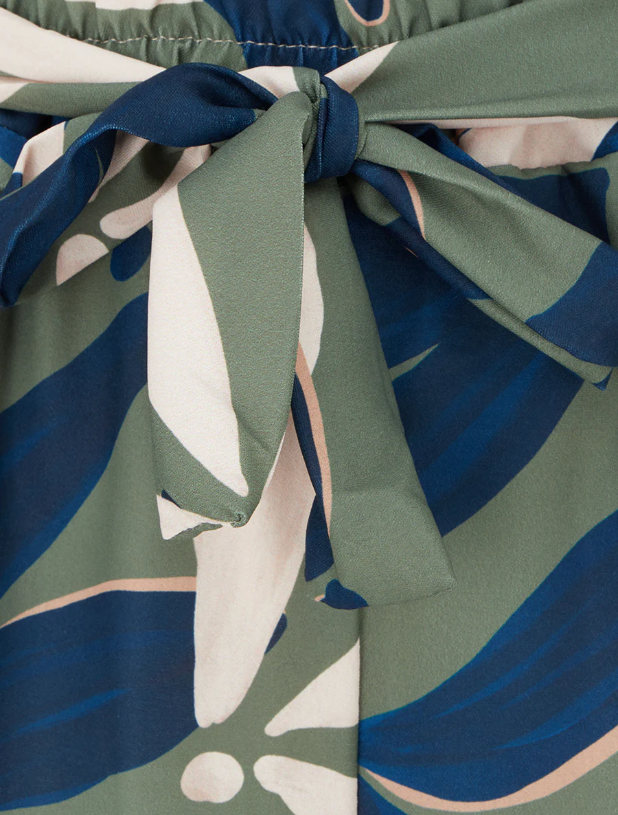 Elastische broek met bloemenprint - Kaki - Image 3