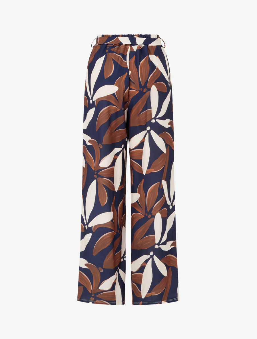 Elastische broek met bloemenprint - Marine - Image 2