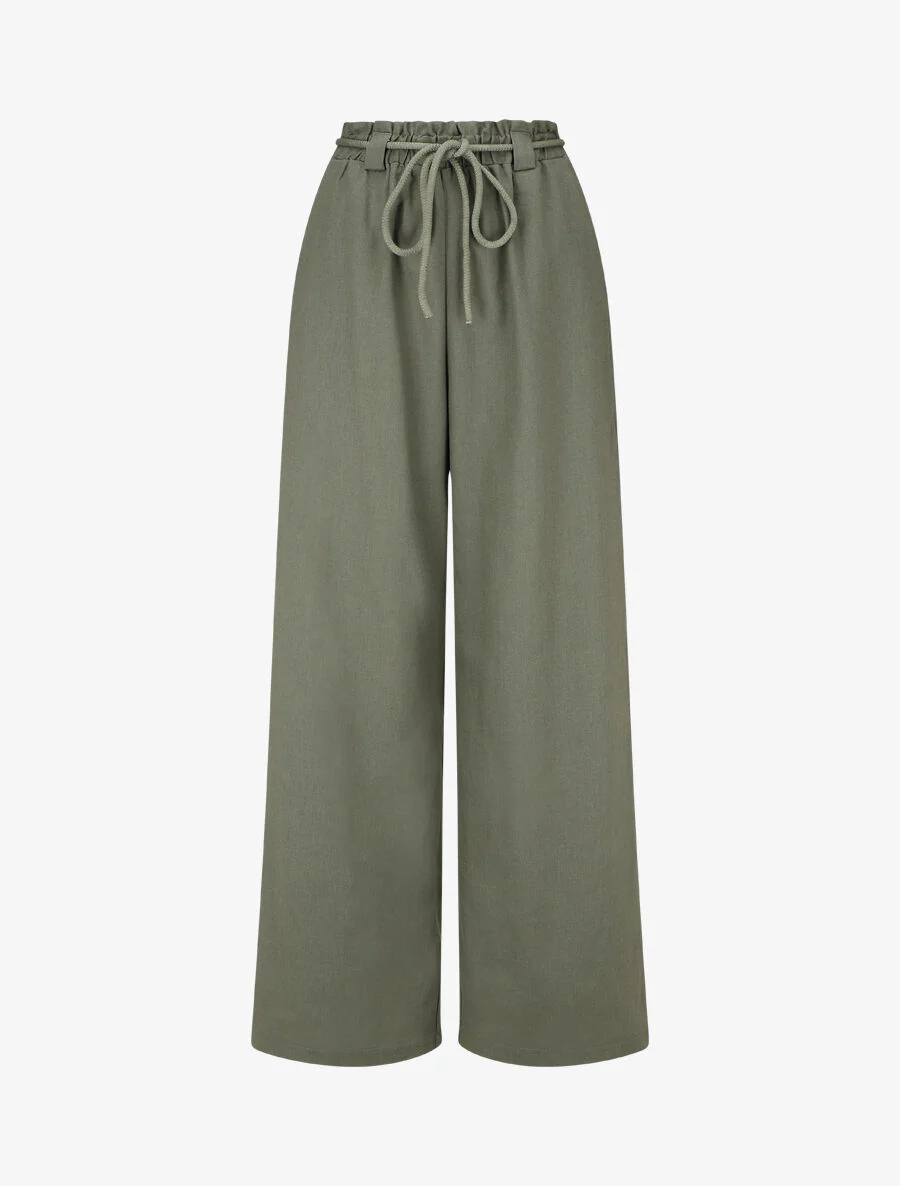 Elastische broek met linnen-effect - Kakigroen