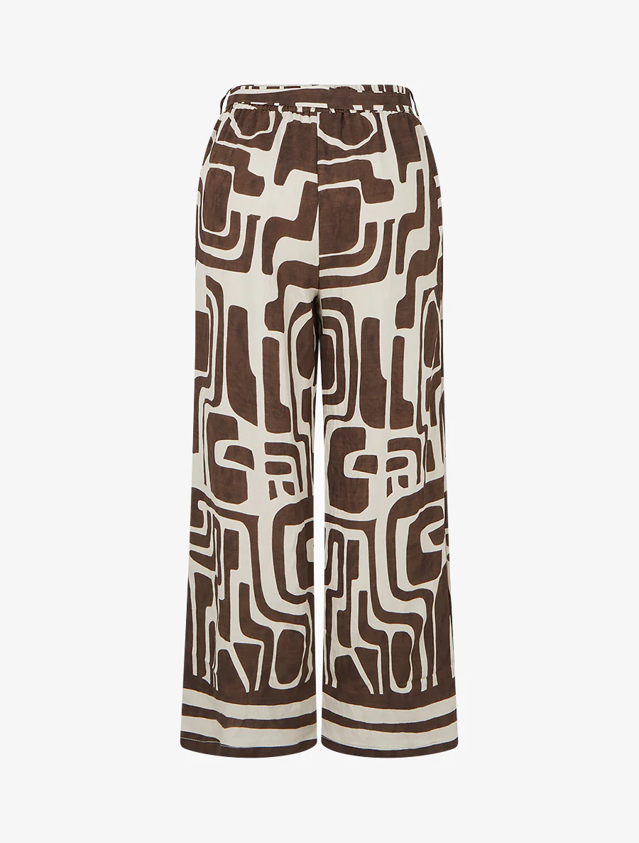 Elastische broek met rechte snit en fantasieprint - Bruin - Image 2