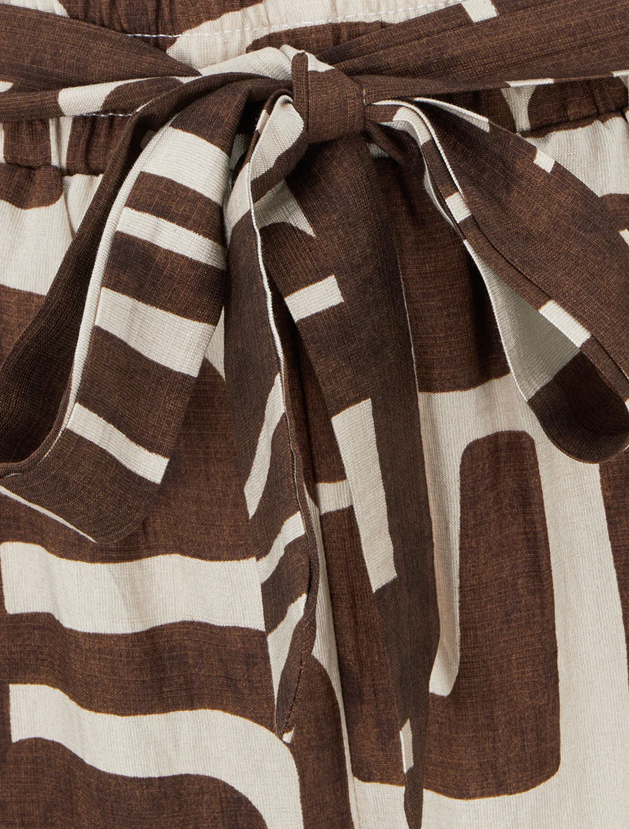 Elastische broek met rechte snit en fantasieprint - Bruin - Image 3