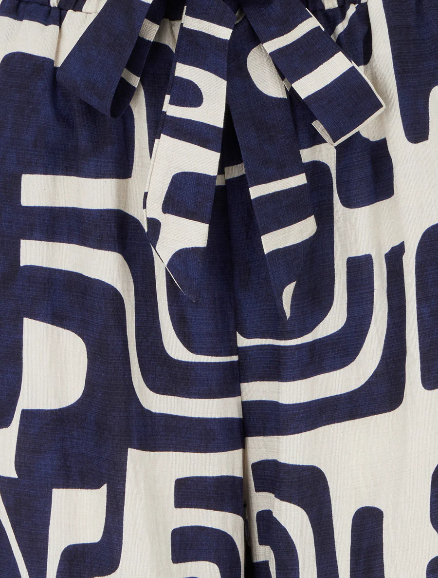 Elastische broek met rechte snit en fantasieprint - Marine - Image 3