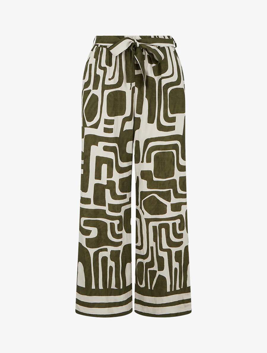 Elastische broek met rechte snit en fantasieprint - Kaki