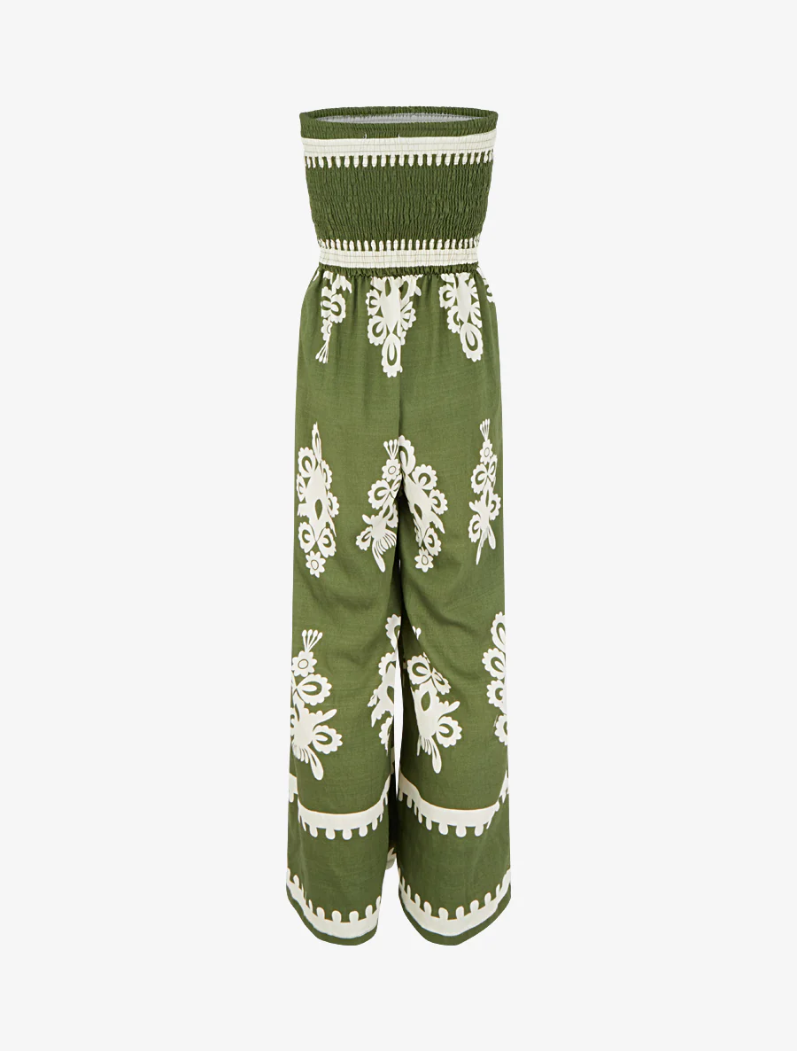 Elastische bustier jumpsuit met grafische print - Kaki - Image 2
