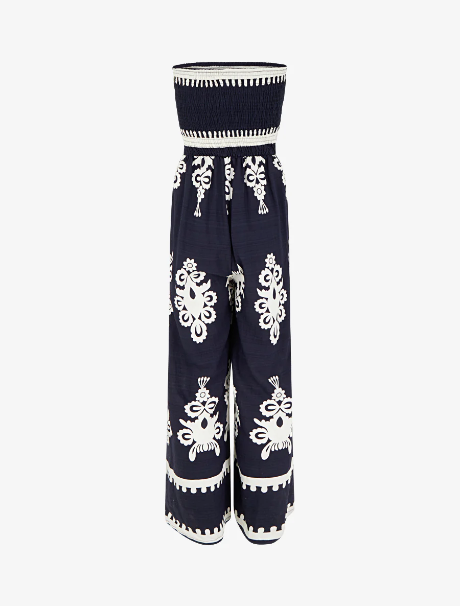 Elastische bustier jumpsuit met grafische print - Marine - Image 2