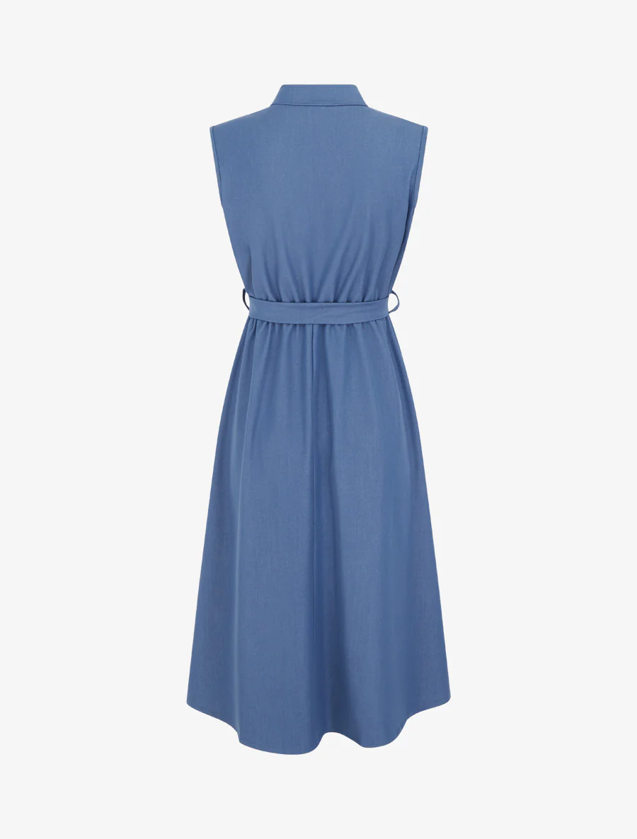 Elastische effen jurk met knoopsluiting op het borststuk. - Blauw - Image 2