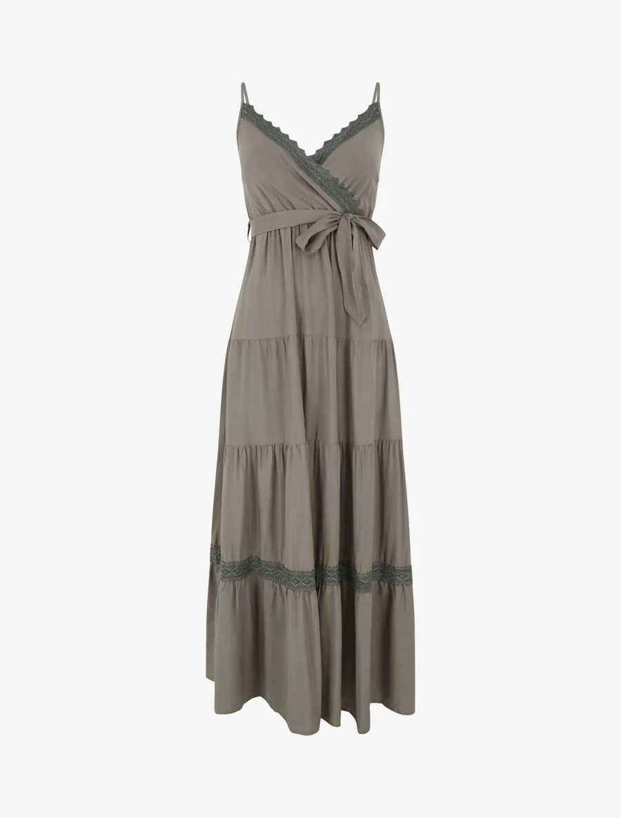 Elastische effen lange jurk - Khaki