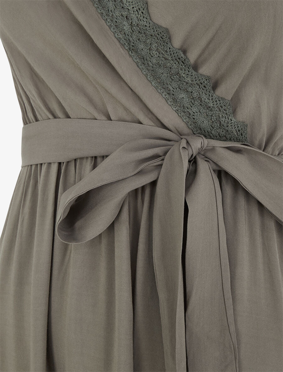 Elastische effen lange jurk - Khaki - Image 3