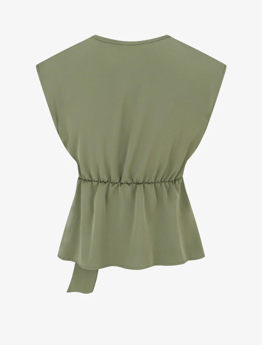 Elastische effen top met korte mouwen - Kaki - Image 2