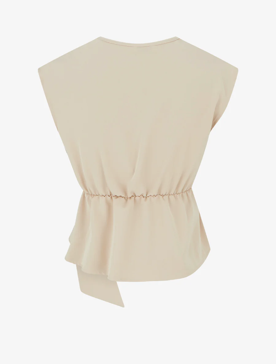 Elastische effen top met korte mouwen - Beige - Image 2