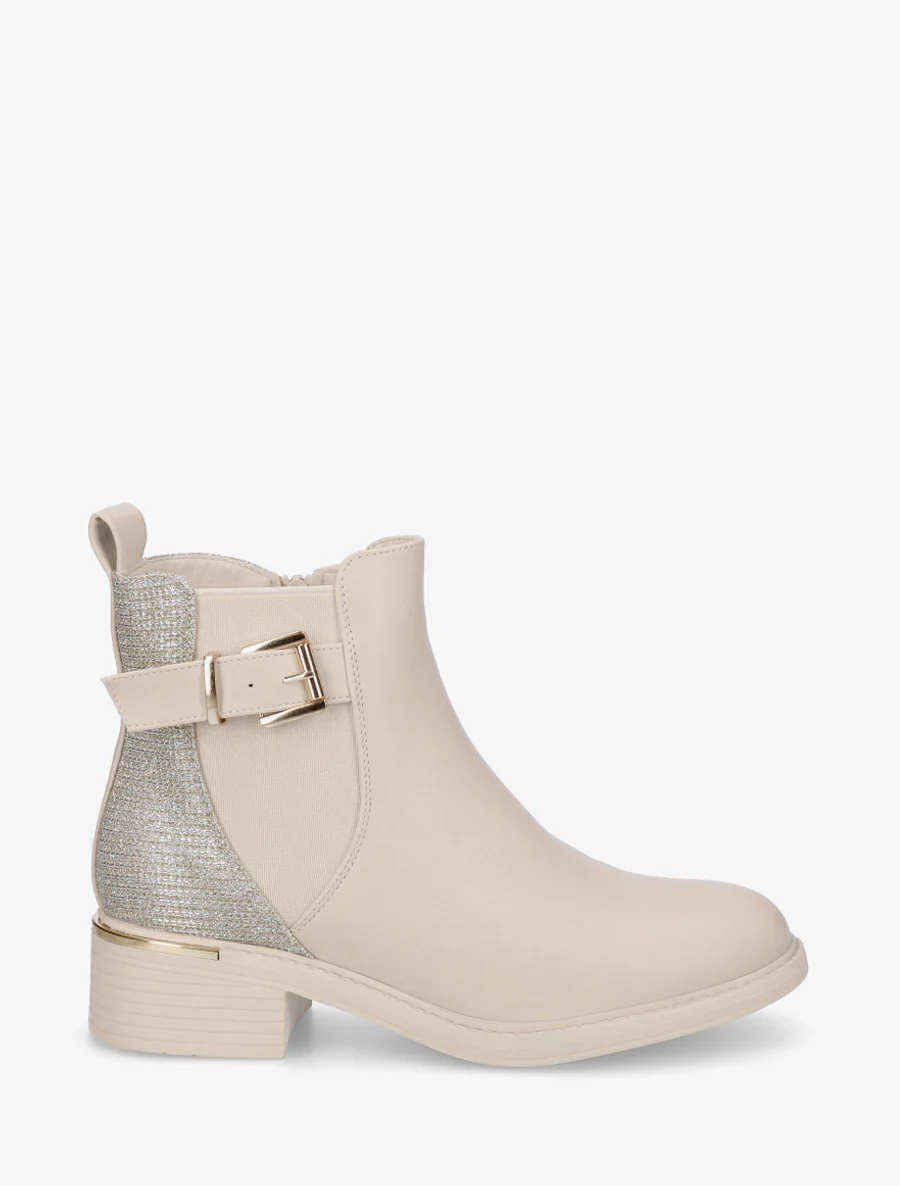 Elastische enkellaarsjes met glinsterende hielversteviging - Beige