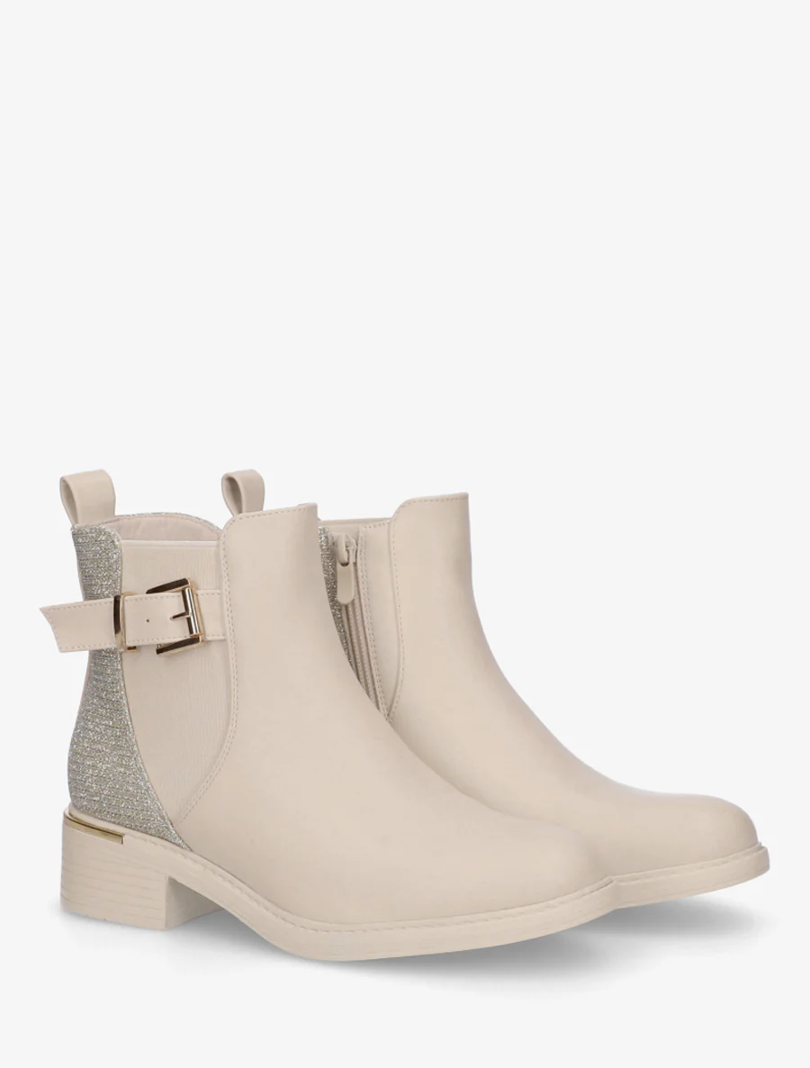 Elastische enkellaarsjes met glinsterende hielversteviging - Beige - Image 4