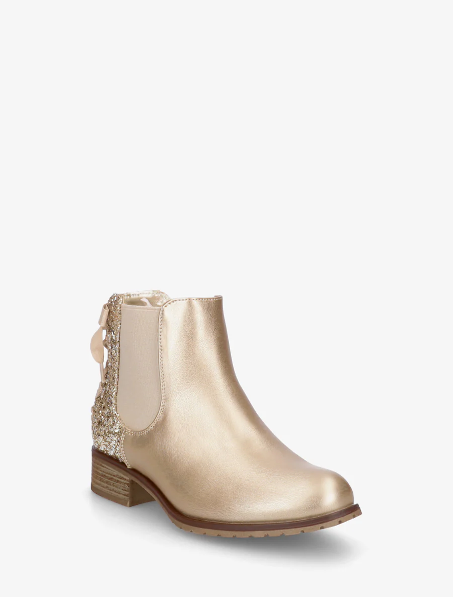 Elastische enkellaarsjes met lint in veterstijl - Goud - Image 2