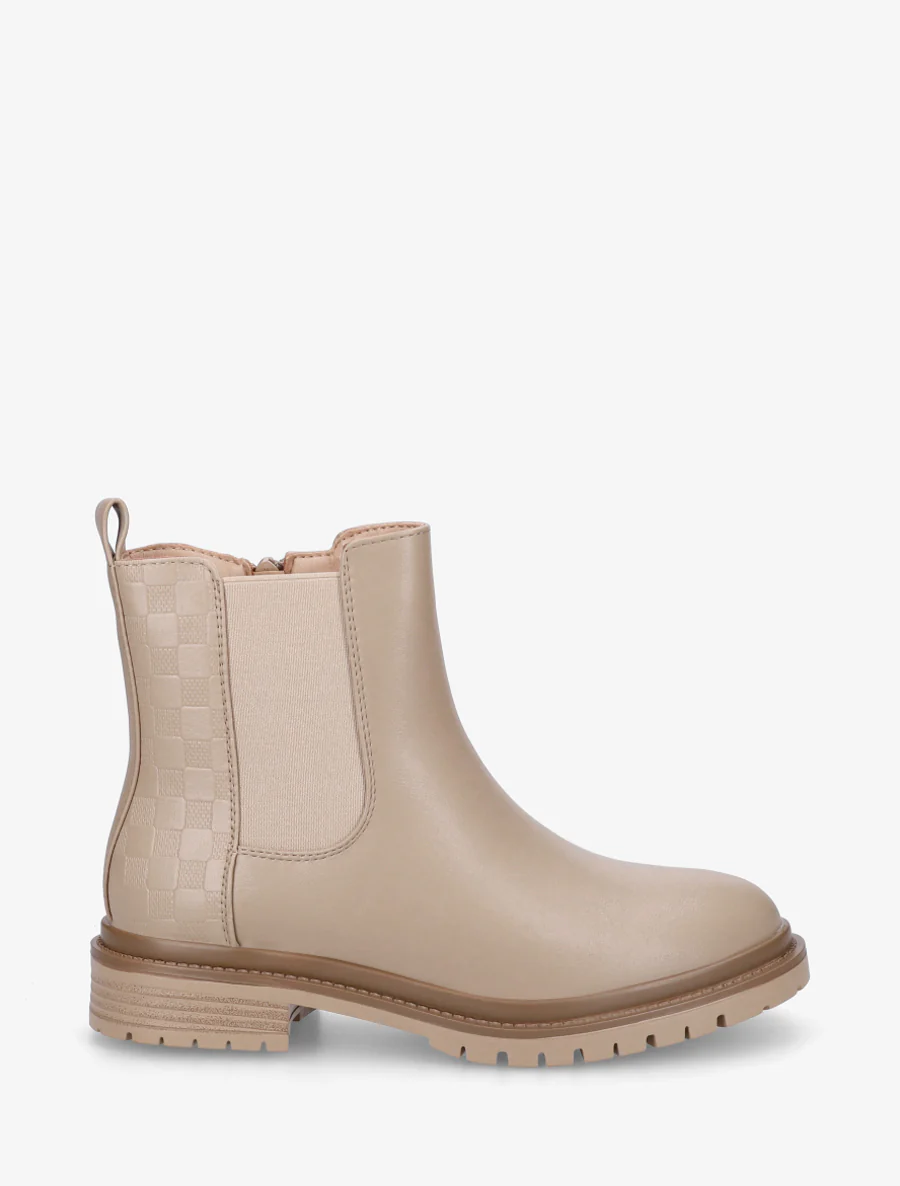 Elastische enkellaarsjes met ruitjesmotief - Donker beige