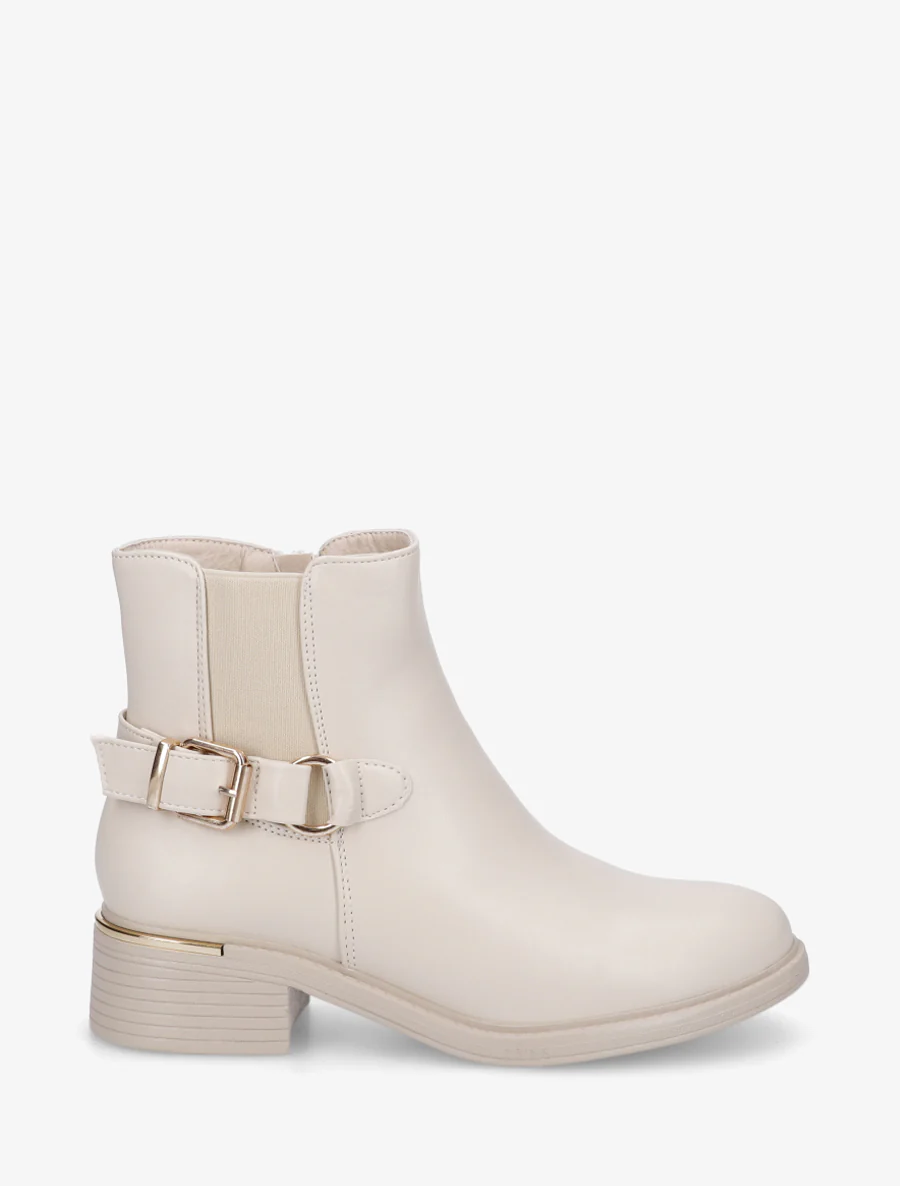 Elastische enkellaarzen met gesp - Beige