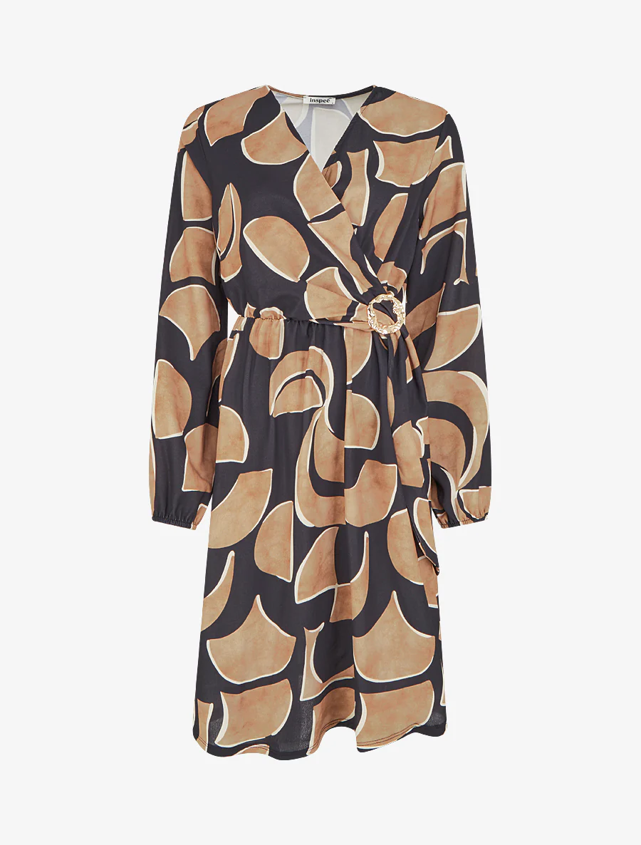 Elastische jurk met abstracte print - Zwart