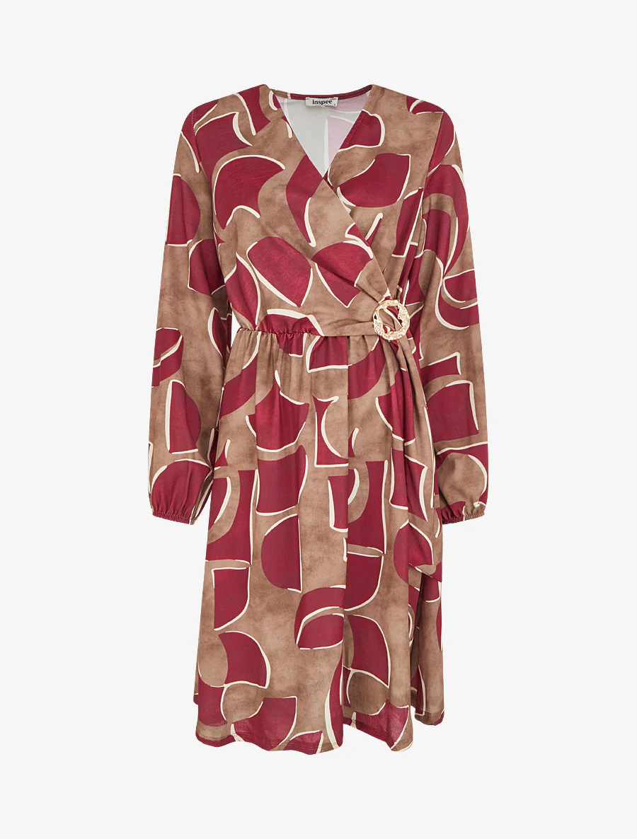Elastische jurk met abstracte print - Bordeaux