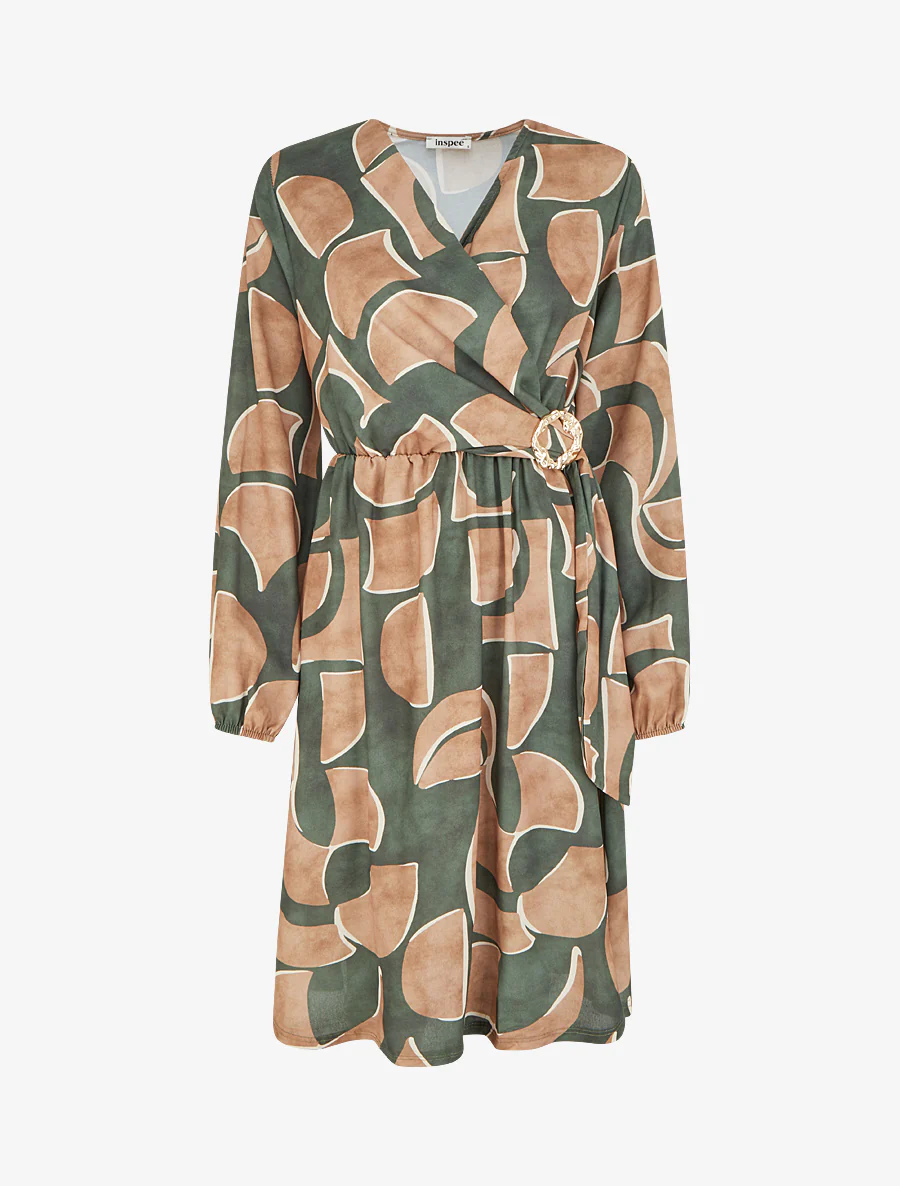 Elastische jurk met abstracte print - Kaki
