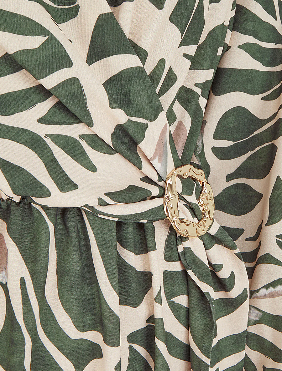 Elastische jurk met fantasieprint - Kaki - Image 3