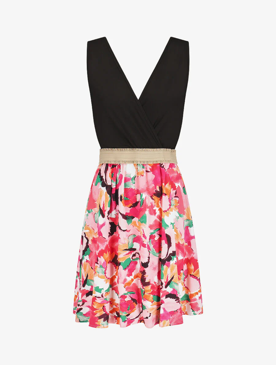 Elastische jurk met rok met abstracte print - roze