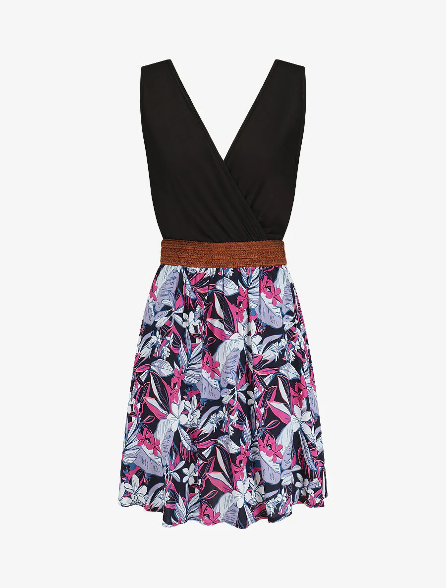 Elastische jurk met rok met bloemenprint - roze